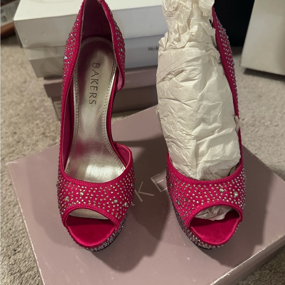 Bakers Shoes - Bakers Fuchsia Rhinestone Peep-Toe Heels